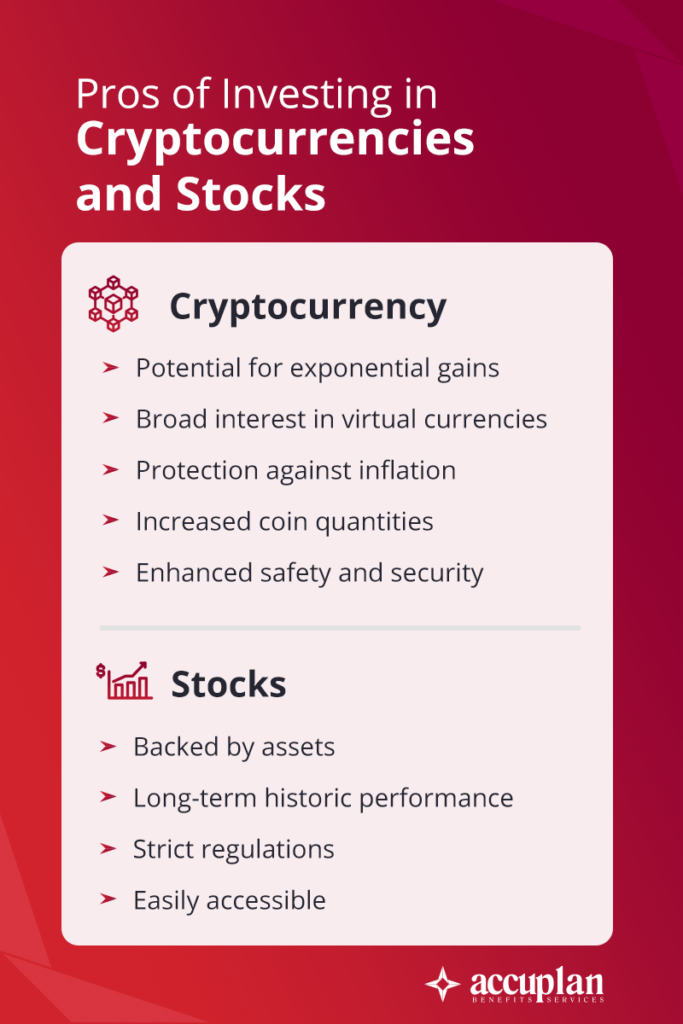 pros of investing in cryptocurrencies and stocks